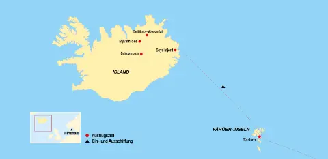 Island und Färöer Inseln Karte der trendtours Reiseroute-placeholder